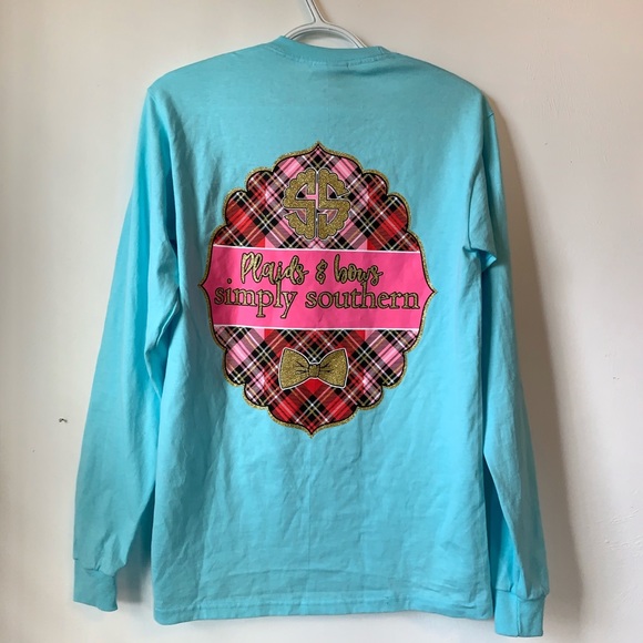 Simply Southern Tops - Simply Southern // Teal Long sleeve, Plaids & bows